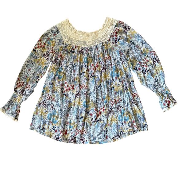 Sundance Peasant Top SZ S Floral Lace Yoke Peasant Sleeves Floral Cottage Boho - Picture 1 of 7